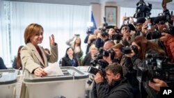 Президент Молдовы Майя Санду выступает на пресс-конференции. Кишинев, 20 октября 2024 г.