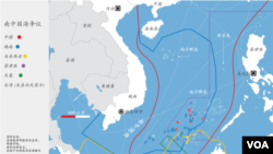 各国南中国海主权要求范围(包括黄岩岛)示意图