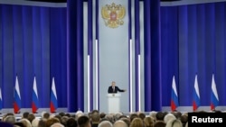 Russian President Putin delivers his annual address to the Federal Assembly in Moscow