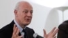 FILE - Staffan De Mistura, Italy's then-foreign ministry undersecretary, speaks during a news conference in New Delhi, India, March 22, 2013. 