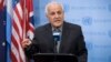 Palestinian U.N. Ambassador Riyad Mansour speaks during an emergency meeting of the U.N. Security Council on the worsening situation in Gaza at United Nations headquarters, July 20, 2014. 
